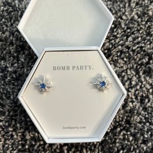 Bomb Party stud earrings lab created sapphires rhodium plating